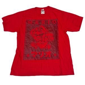 Super Mario Graphic T-Shirt Men's Large Gray Crew Neck Tee Red